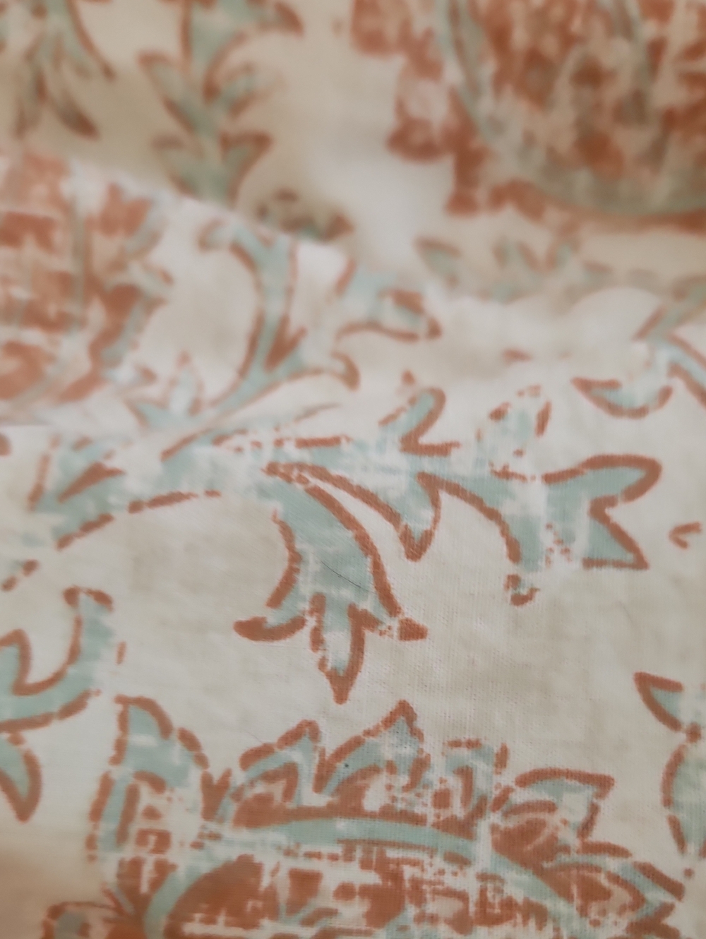 Floral Print Lightweight White Top with Mint and Rust Accents
